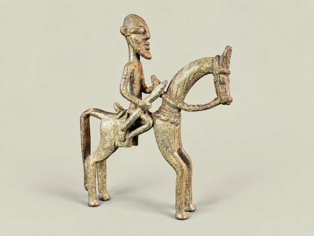 Small Dogon Rider on Horseback – African Bronze – Handmade in Mali
