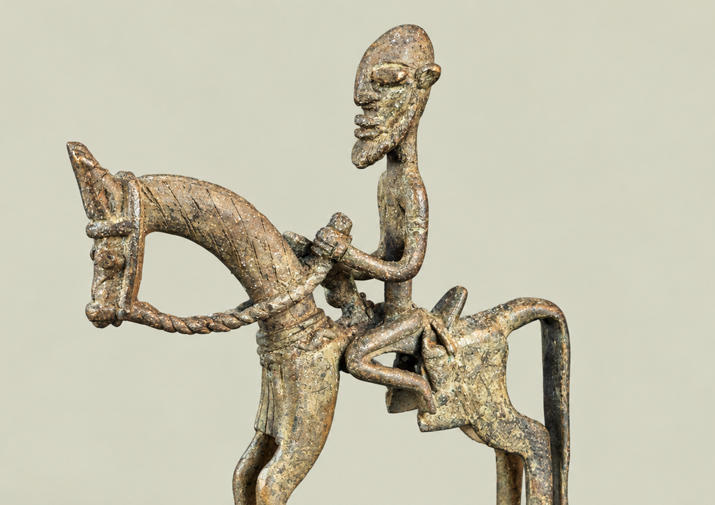 Small Dogon Rider on Horseback – African Bronze – Handmade in Mali