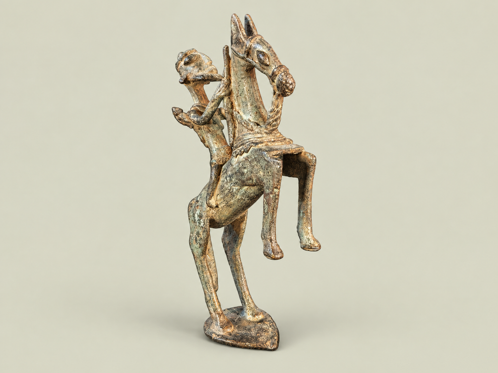 Medium Dogon Man on Rearing Horse – African Bronze – Handmade in Mali