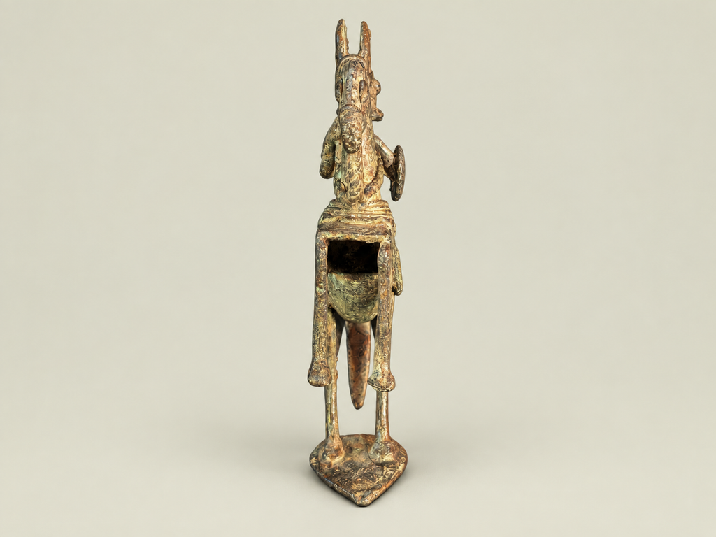 Medium Dogon Man on Rearing Horse – African Bronze – Handmade in Mali