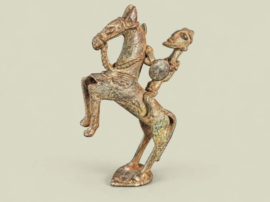 Medium Dogon Man on Rearing Horse – African Bronze – Handmade in Mali