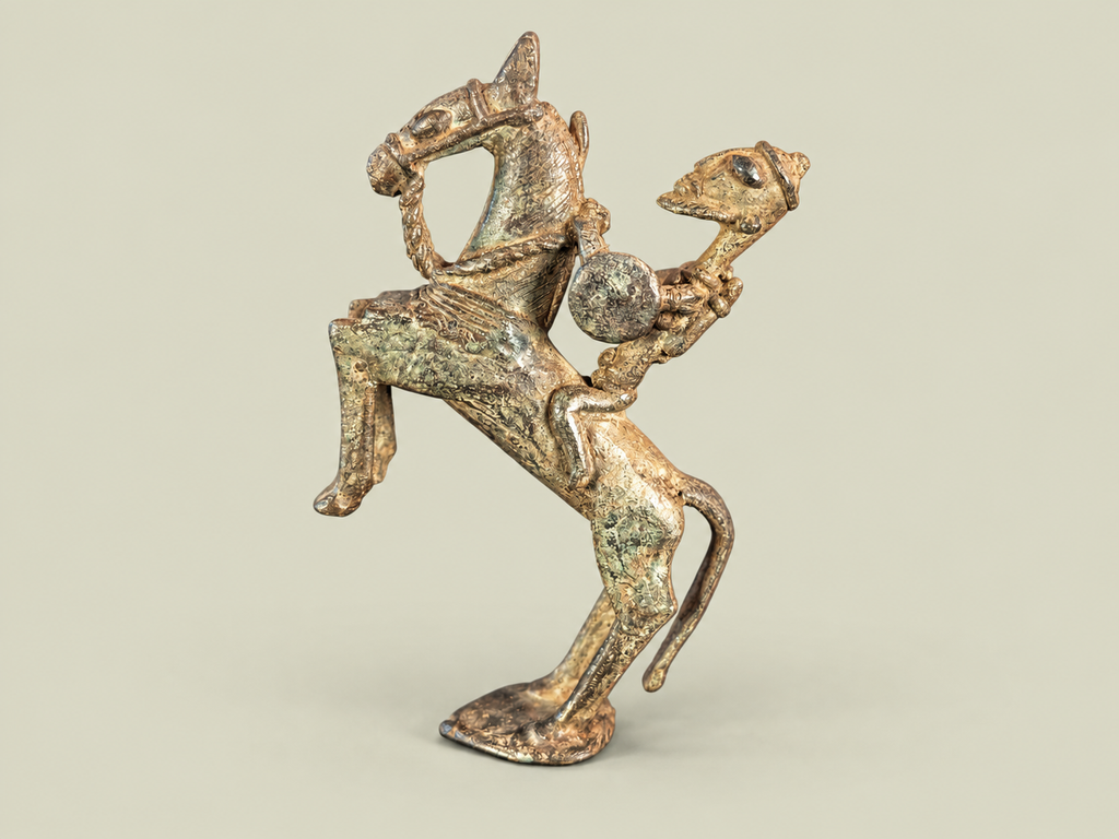 Medium Dogon Man on Rearing Horse – African Bronze – Handmade in Mali
