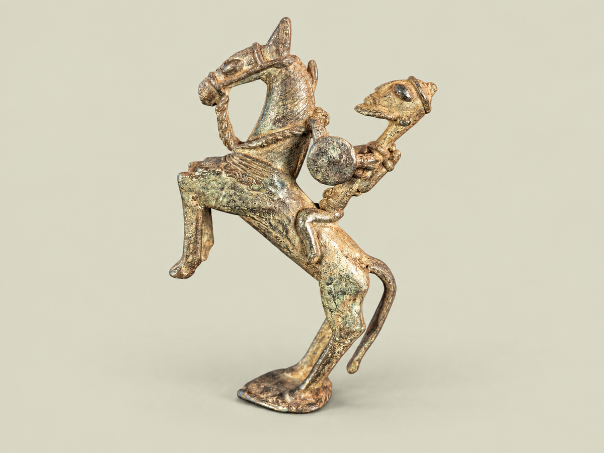 Medium Dogon Man on Rearing Horse – African Bronze – Handmade in Mali
