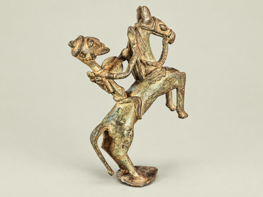Medium Dogon Man on Rearing Horse – African Bronze – Handmade in Mali