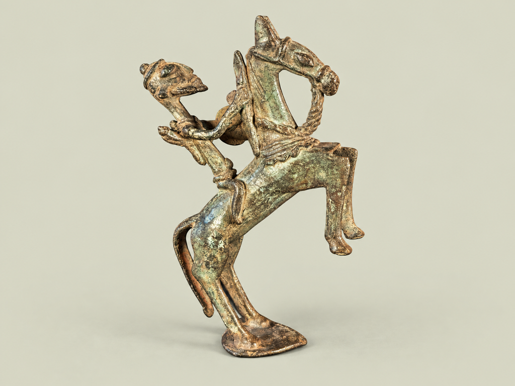 Medium Dogon Rider on Rearing Horse – African Bronze – Handmade in Mali