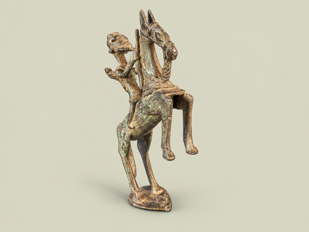 Medium Dogon Rider on Rearing Horse – African Bronze – Handmade in Mali