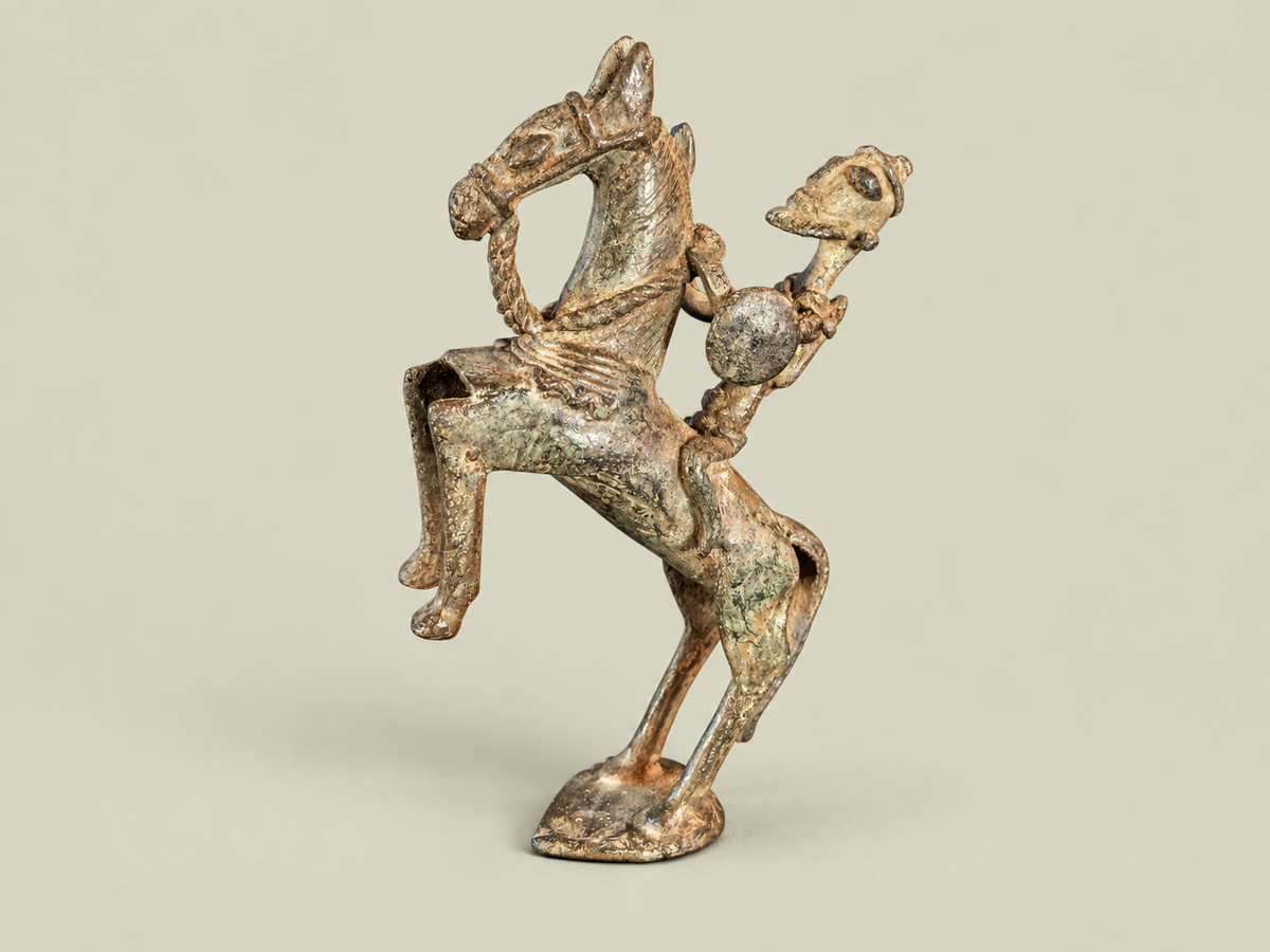 Medium Dogon Rider on Rearing Horse – African Bronze – Handmade in Mali