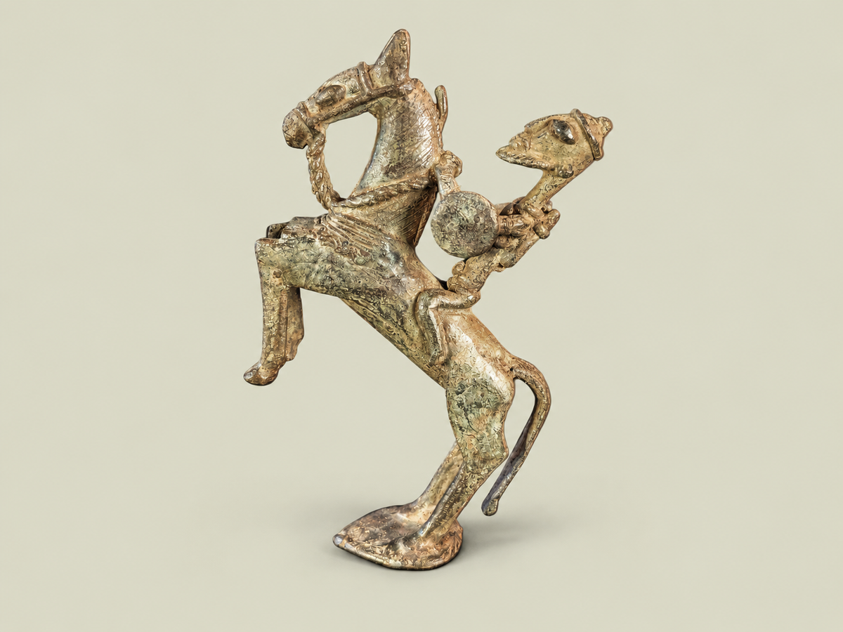Medium Dogon Rider on Rearing Horse – African Bronze – Handmade in Mali