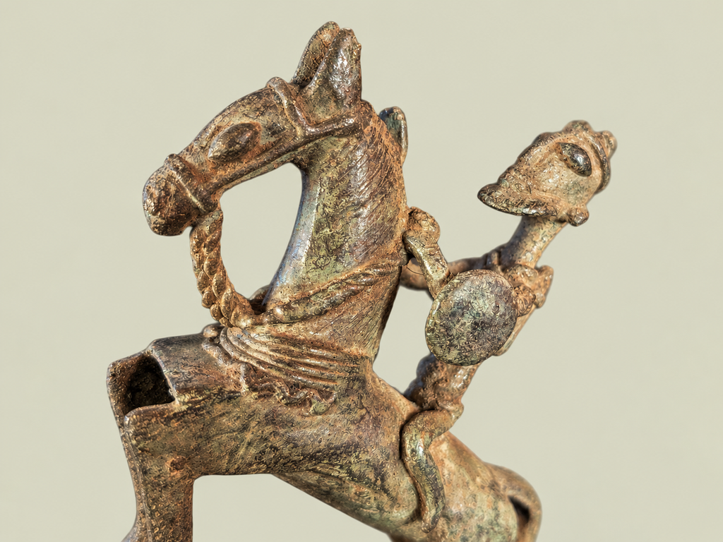 Medium Dogon Rider on Rearing Horse – African Bronze – Handmade in Mali