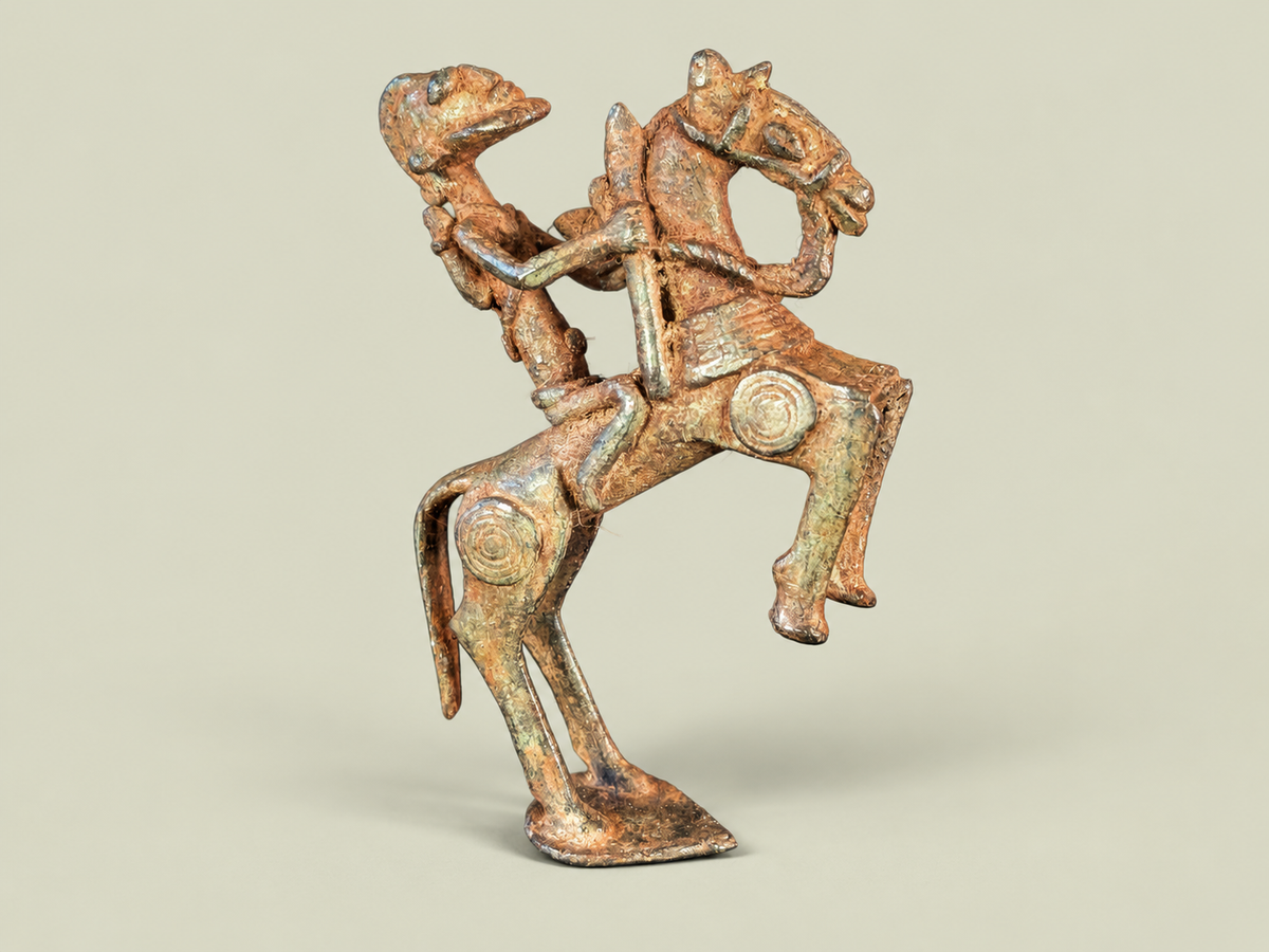 Medium Dogon Rider with Spear & Shield – African Bronze – Handmade in Mali