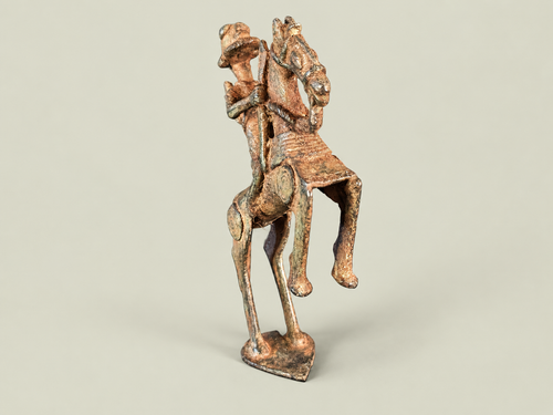 Medium Dogon Rider with Spear & Shield – African Bronze – Handmade in Mali