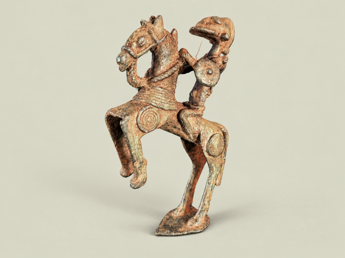 Medium Dogon Rider with Spear & Shield – African Bronze – Handmade in Mali