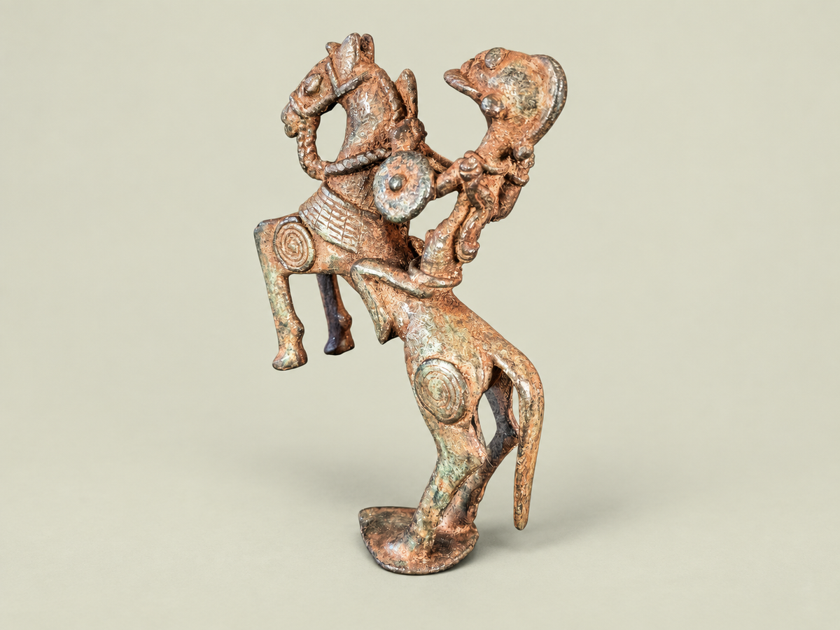 Medium Dogon Rider with Spear & Shield – African Bronze – Handmade in Mali