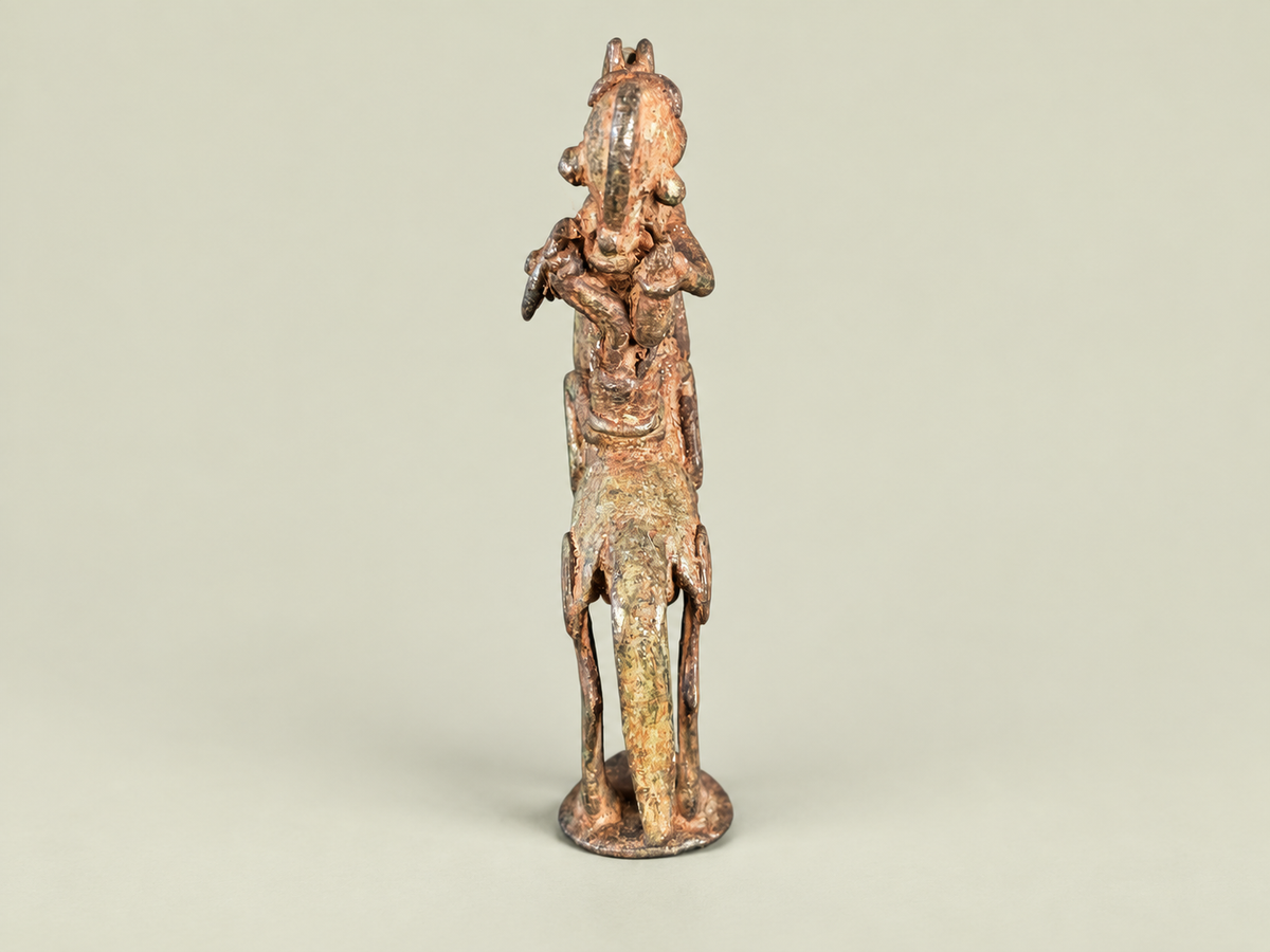 Medium Dogon Rider with Spear & Shield – African Bronze – Handmade in Mali