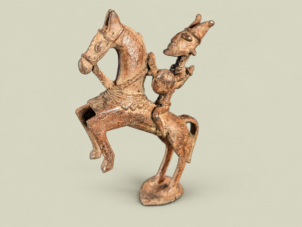 Medium Dogon Man on Rearing Horse – African Bronze – Handmade in Mali