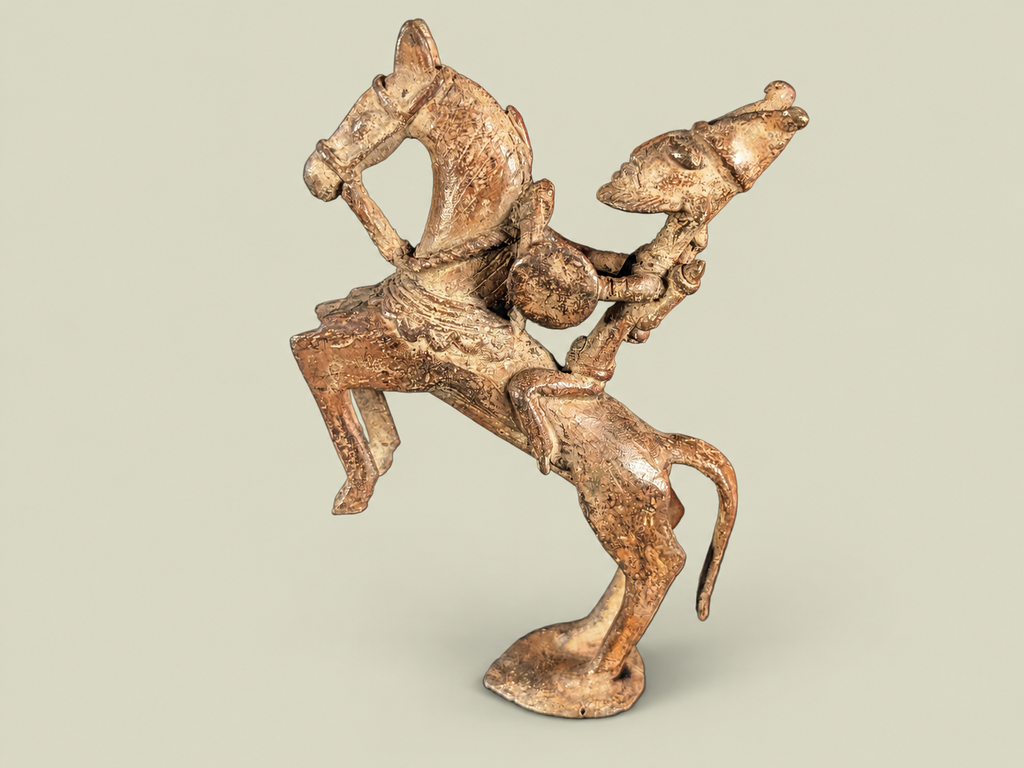 Medium Dogon Man on Rearing Horse – African Bronze – Handmade in Mali