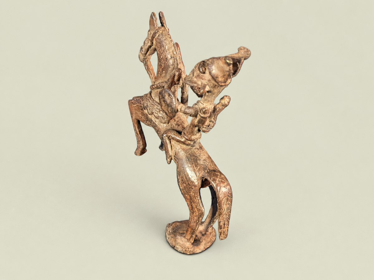 Medium Dogon Man on Rearing Horse – African Bronze – Handmade in Mali
