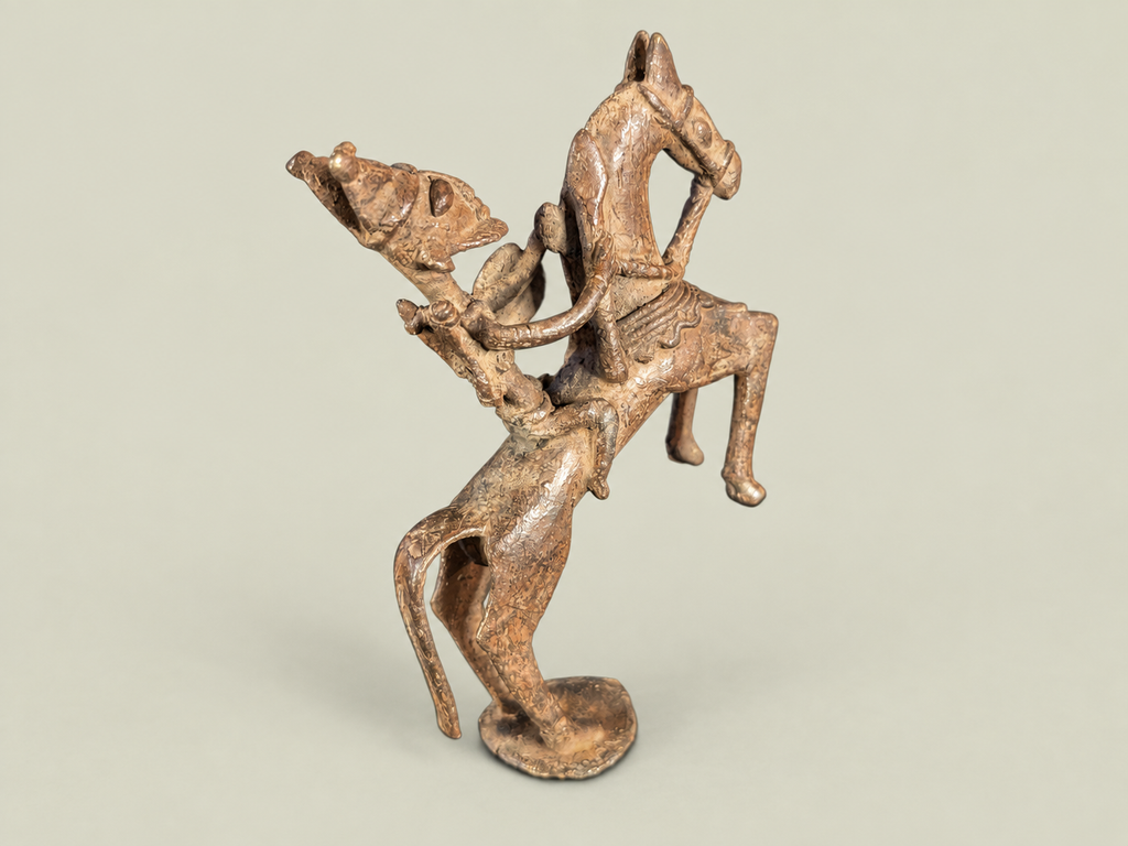 Medium Dogon Man on Rearing Horse – African Bronze – Handmade in Mali