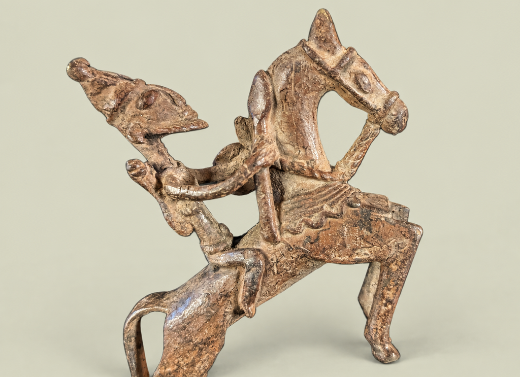 Medium Dogon Man on Rearing Horse – African Bronze – Handmade in Mali