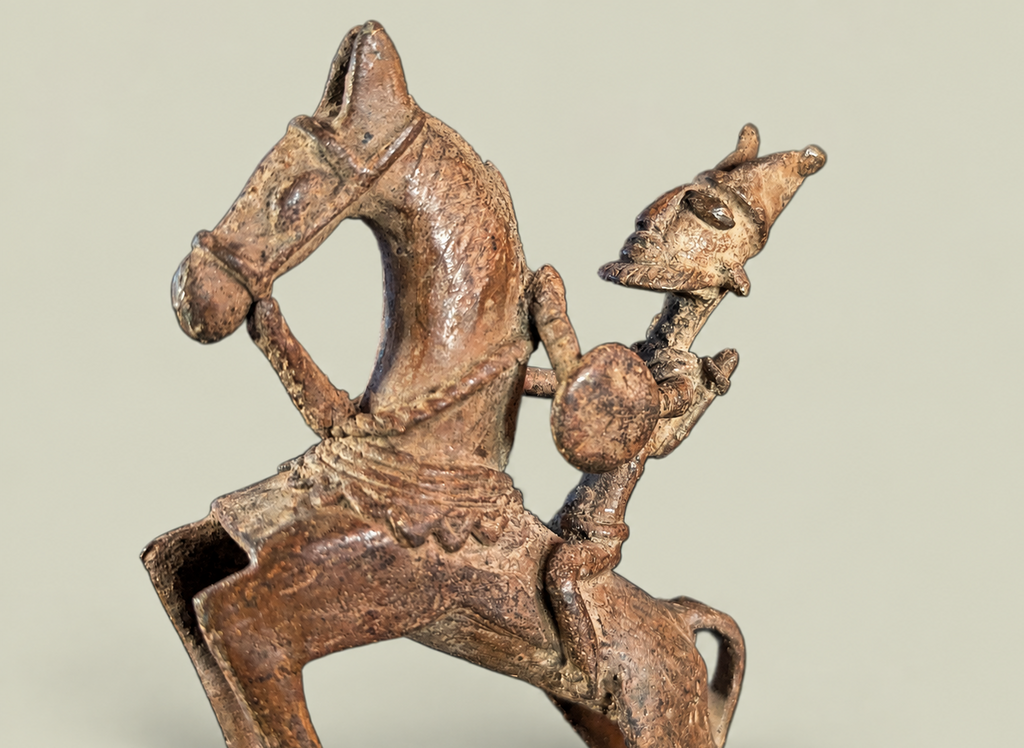 Medium Dogon Man on Rearing Horse – African Bronze – Handmade in Mali