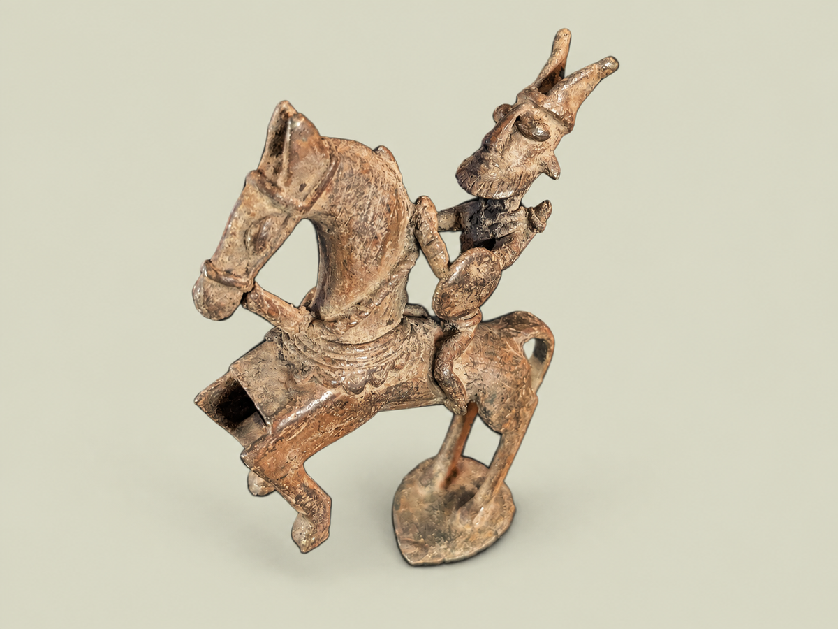 Medium Dogon Man on Rearing Horse – African Bronze – Handmade in Mali