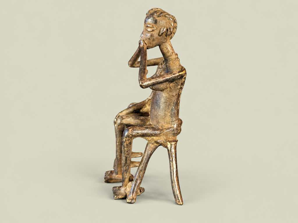 Dogon Couple Seated on Bench – African Bronze – Handmade in Mali
