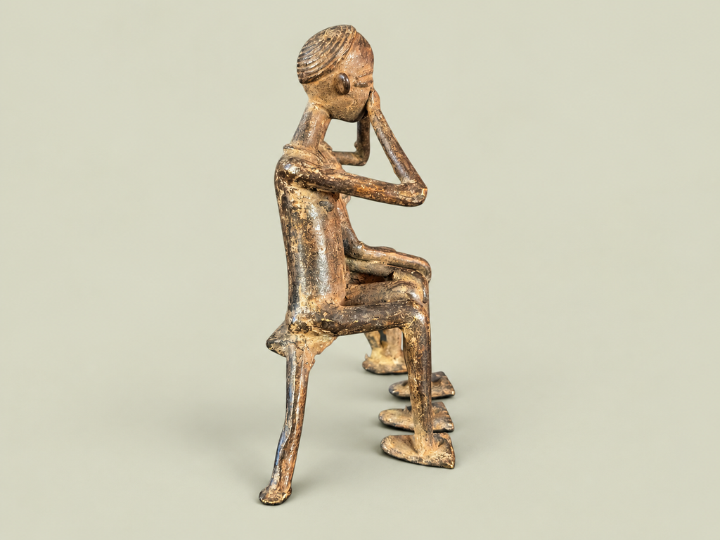 Dogon Couple Seated on Bench – African Bronze – Handmade in Mali