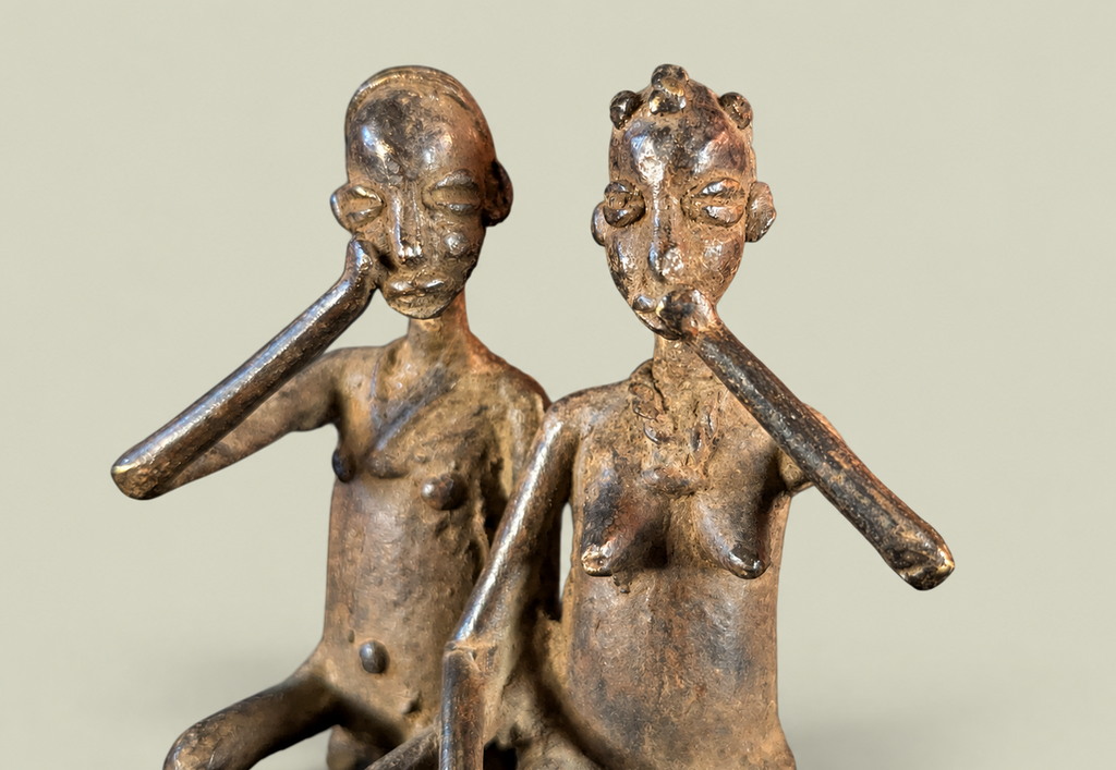 Dogon Couple Seated on Bench – African Bronze – Handmade in Mali