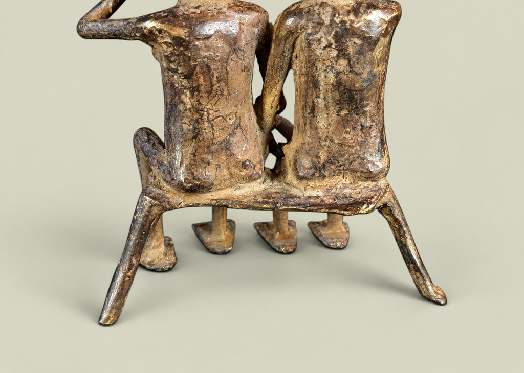 Dogon Couple Seated on Bench – African Bronze – Handmade in Mali