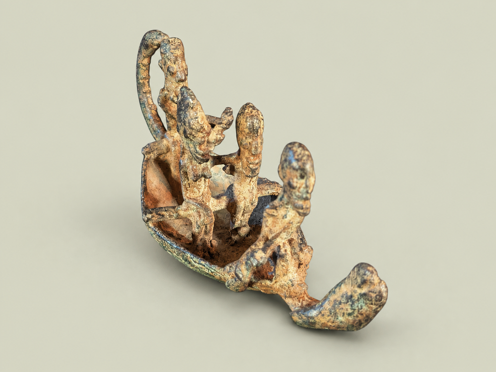 Small Dogon Canoe with People – African Bronze – Handmade in Mali