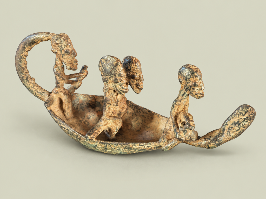 Small Dogon Canoe with People – African Bronze – Handmade in Mali