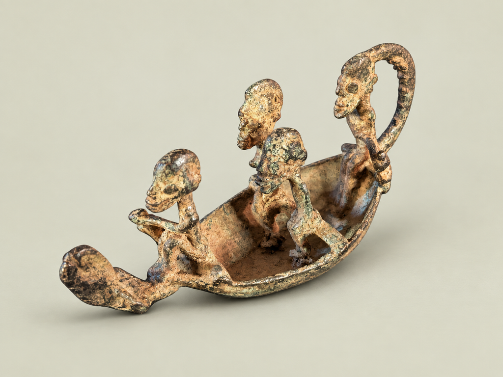 Small Dogon Canoe with People – African Bronze – Handmade in Mali