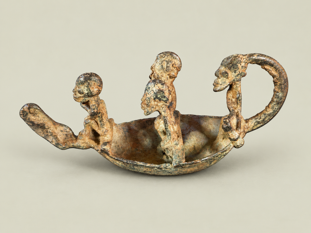 Small Dogon Canoe with People – African Bronze – Handmade in Mali