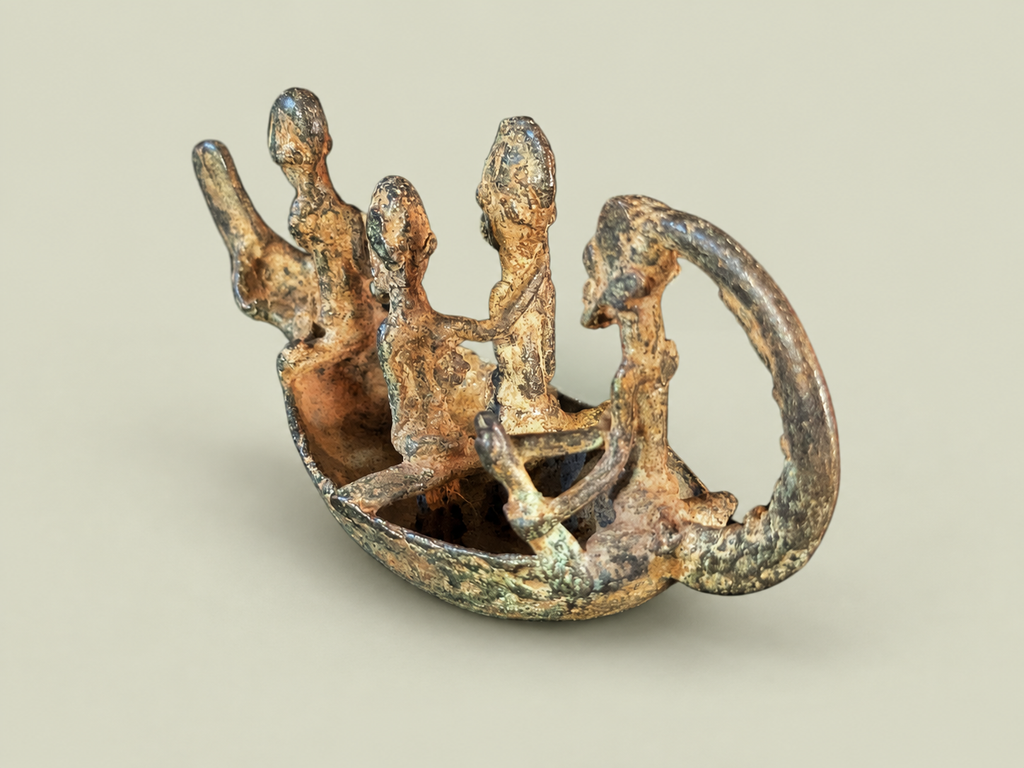 Small Dogon Canoe with People – African Bronze – Handmade in Mali