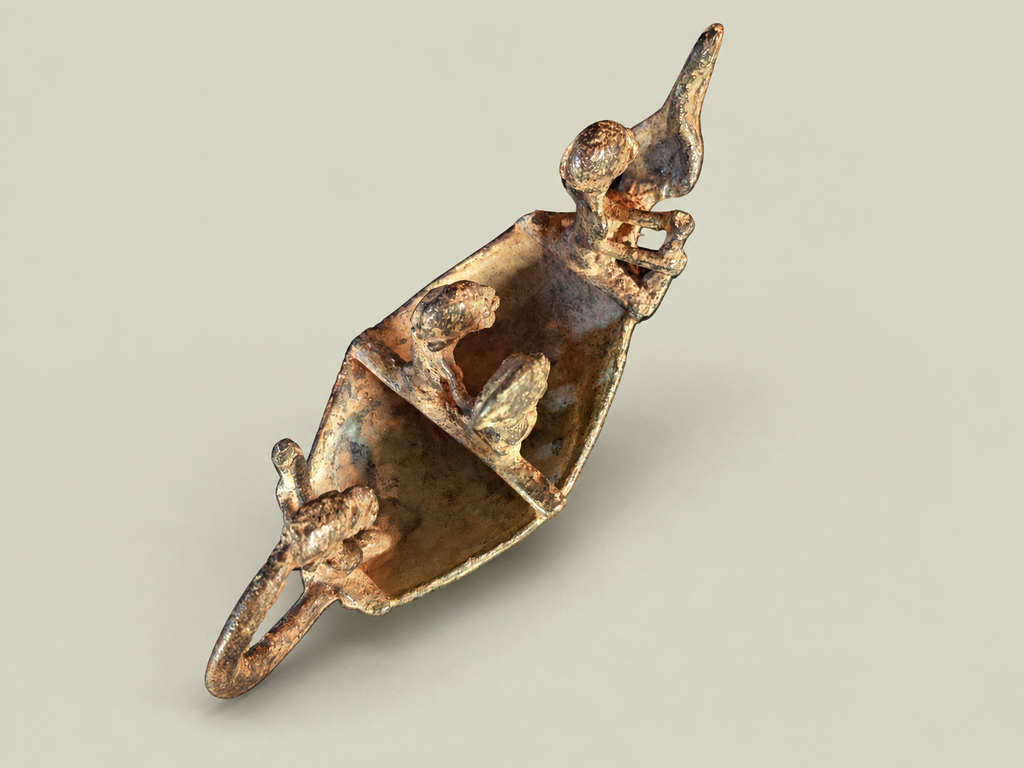 Small Dogon Canoe with People – African Bronze – Handmade in Mali