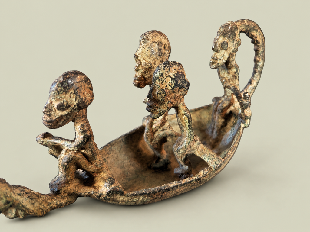 Small Dogon Canoe with People – African Bronze – Handmade in Mali