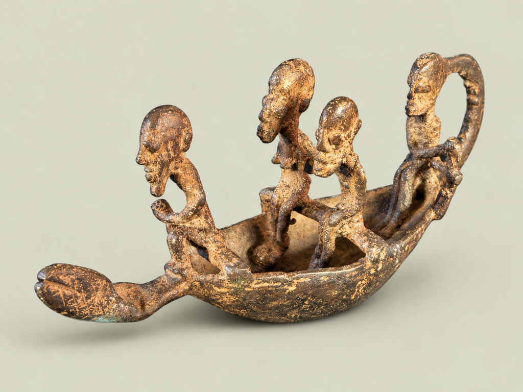 Small Dogon Boat with Figures – African Bronze – Handmade in Mali
