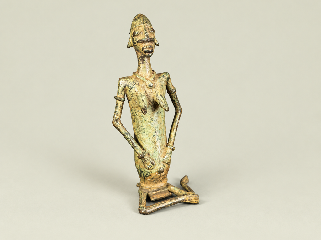 Dogon Kneeling Woman Figure – African Bronze – Handmade in Mali