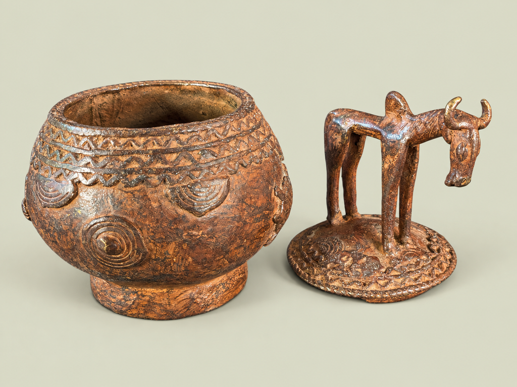 Dogon Lidded Vessel with Horse Finial – African Bronze – Handmade in Mali