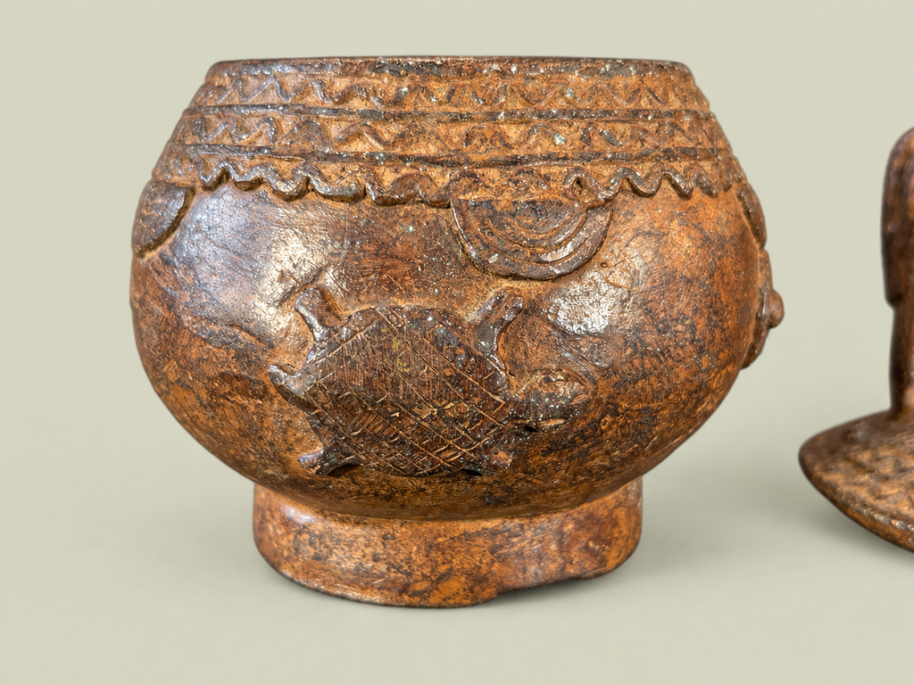 Dogon Lidded Vessel with Horse Finial – African Bronze – Handmade in Mali