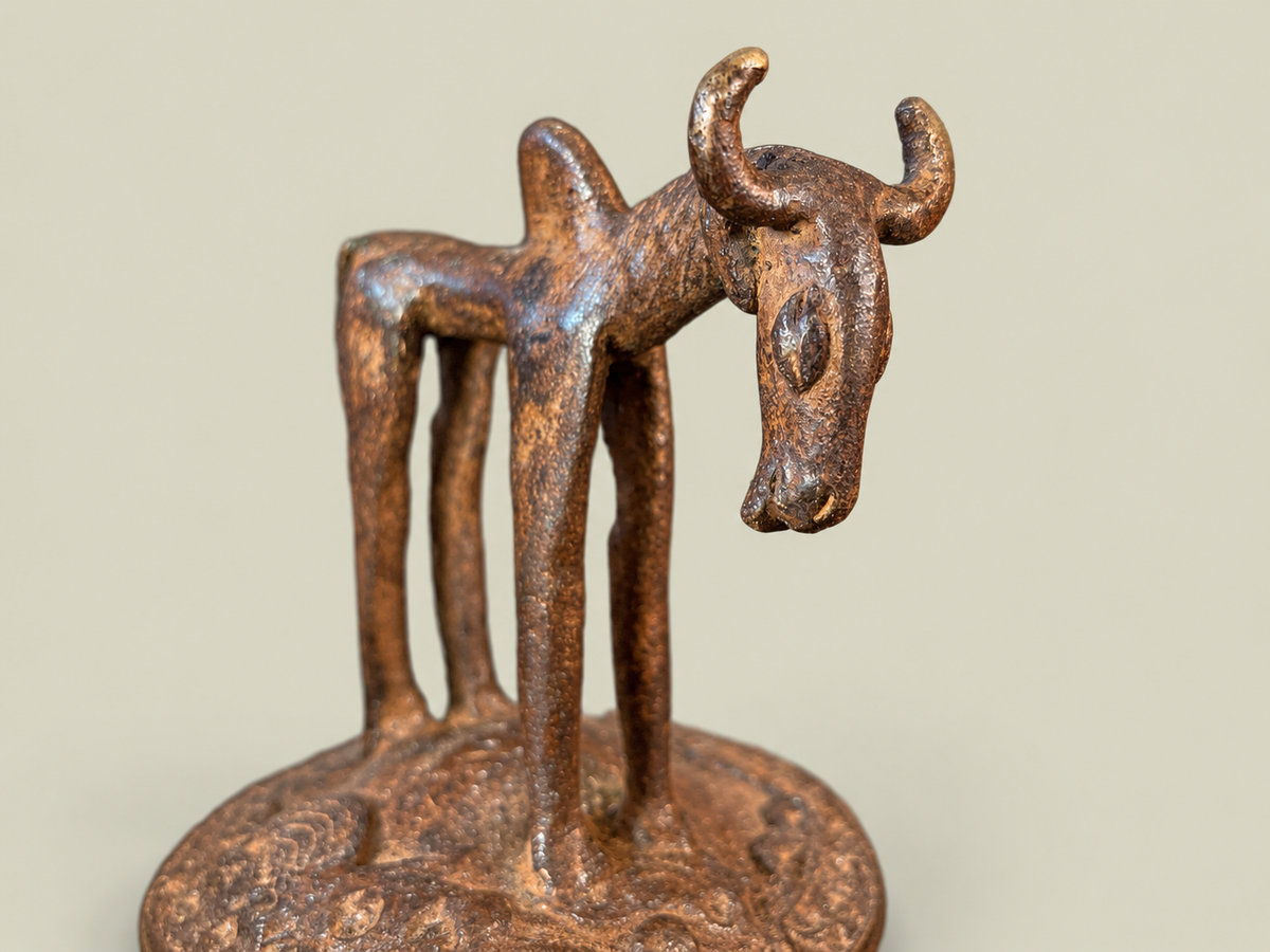 Dogon Lidded Vessel with Horse Finial – African Bronze – Handmade in Mali