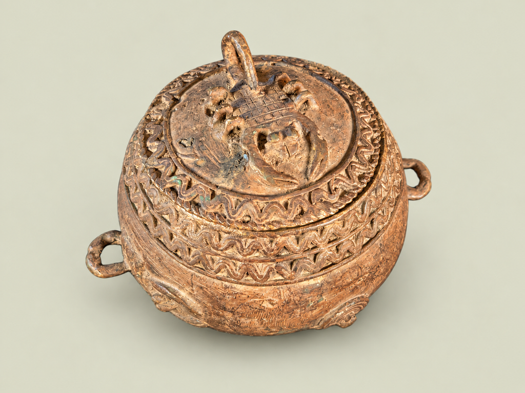 Bronze Dogon Cup with Sculptural Lid – African Bronze – Handmade in Mali