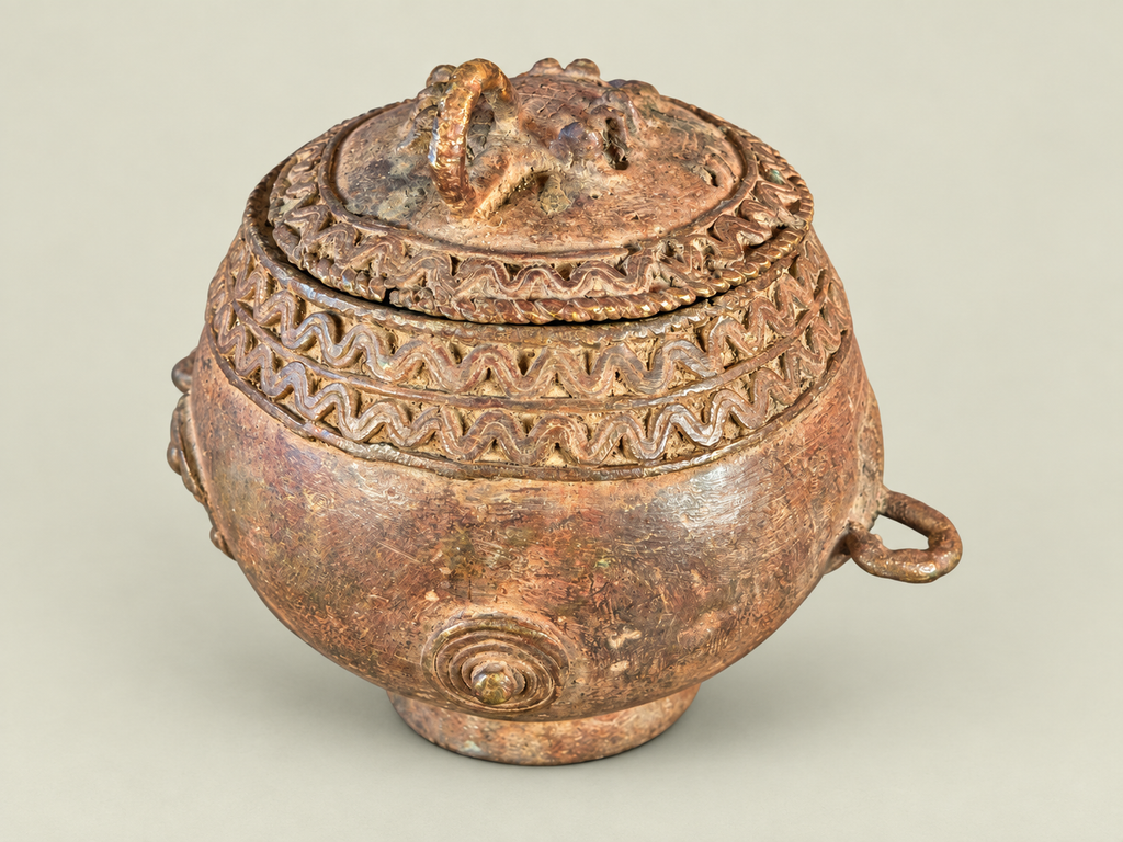Bronze Dogon Cup with Sculptural Lid – African Bronze – Handmade in Mali