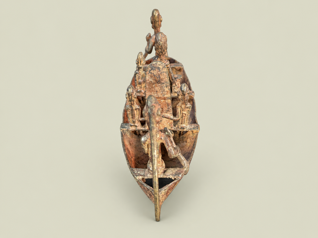 Dogon Canoe with Figures & Animal-Head Prow – African Bronze – Handmade in Mali