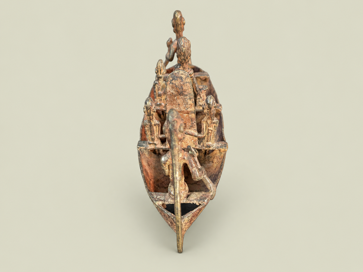 Dogon Canoe with Figures & Animal-Head Prow – African Bronze – Handmade in Mali