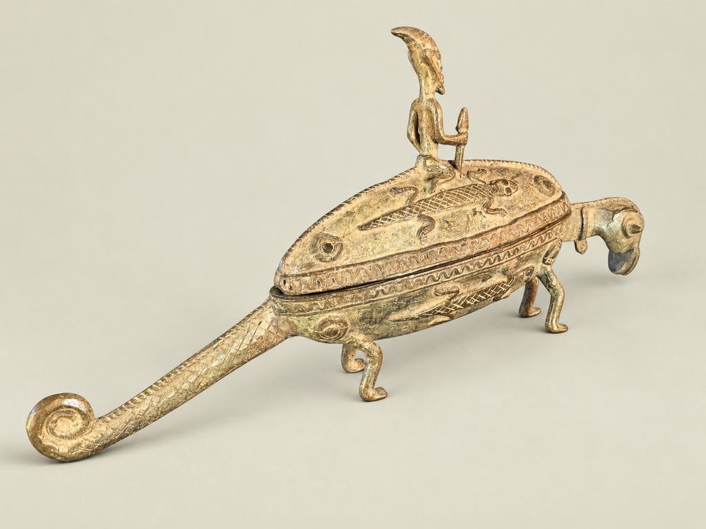 Zoomorphic Dogon Vessel with Seated Figure – African Bronze – Handmade in Mali
