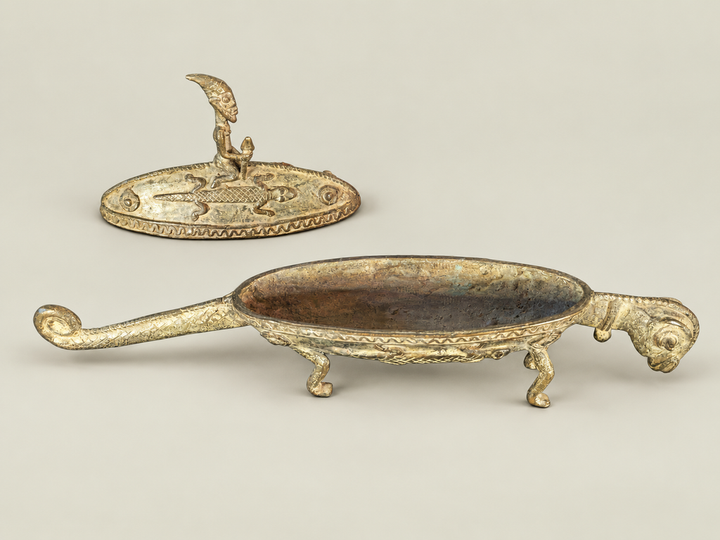 Zoomorphic Dogon Vessel with Seated Figure – African Bronze – Handmade in Mali