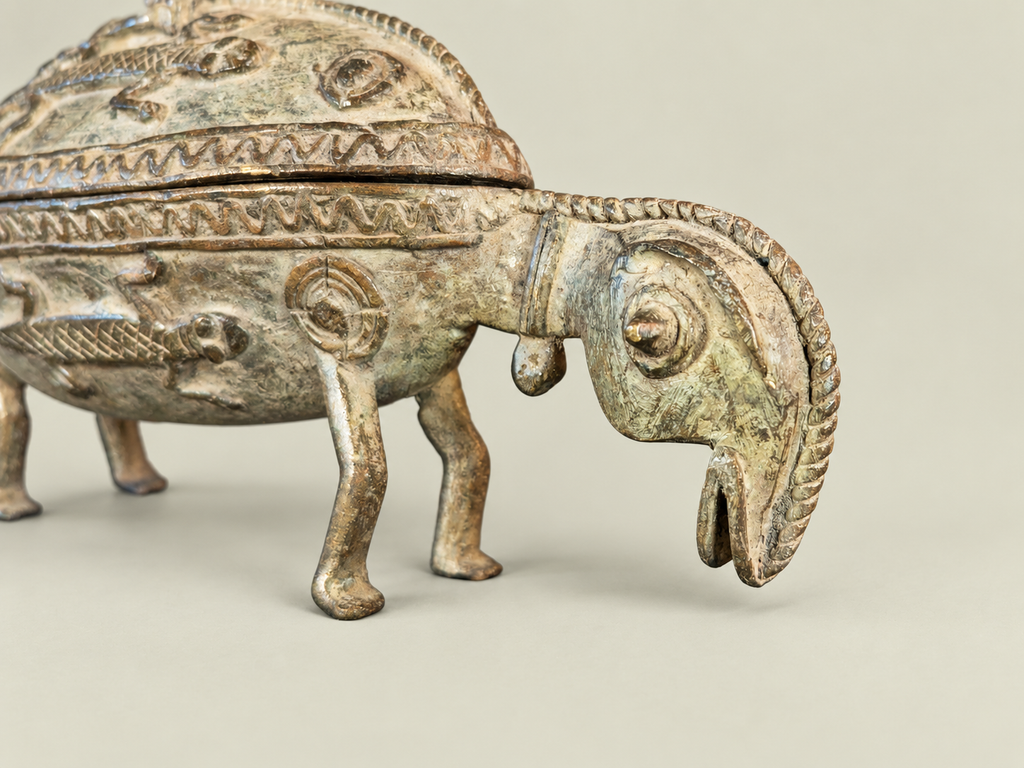 Zoomorphic Dogon Vessel with Seated Figure – African Bronze – Handmade in Mali