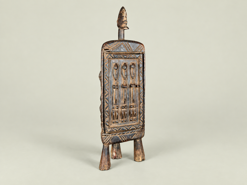 Dogon Wooden Medicine Cabinet with Carved Figures – Hand-Carved Wood – Handmade in Mali