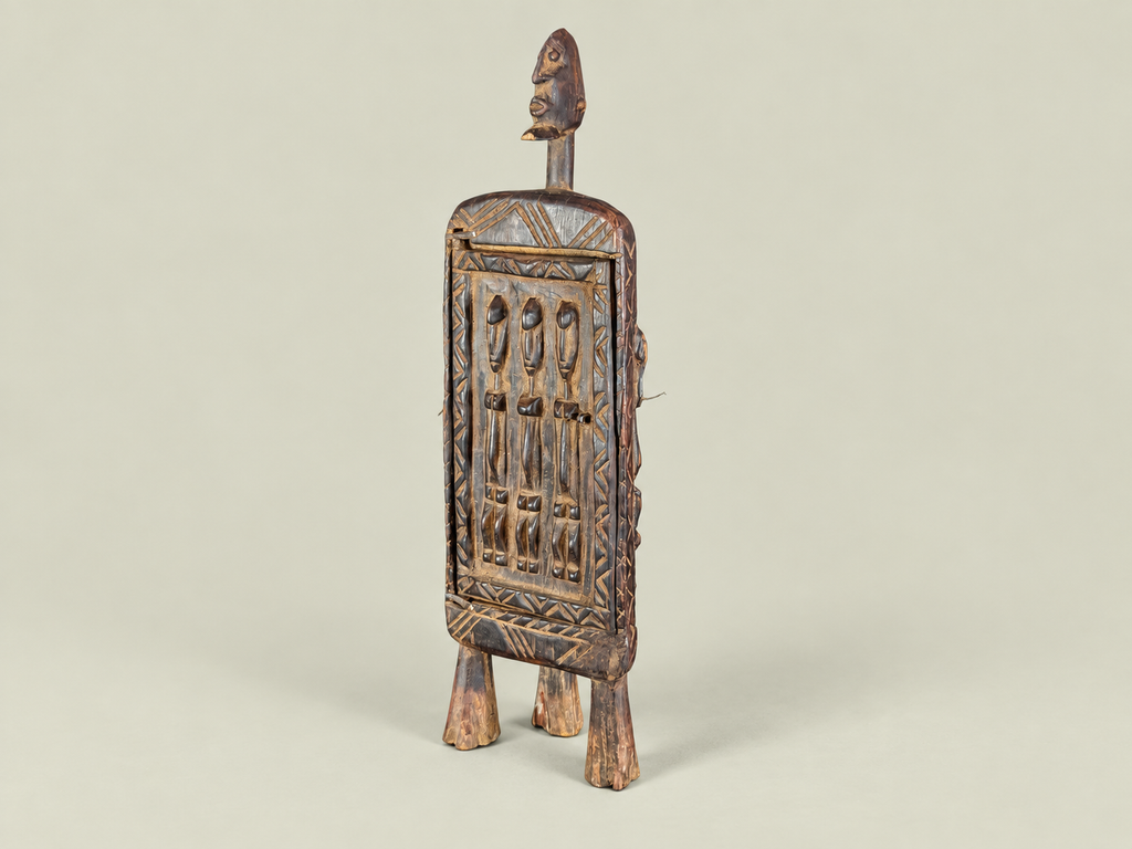 Dogon Wooden Medicine Cabinet with Carved Figures – Hand-Carved Wood – Handmade in Mali